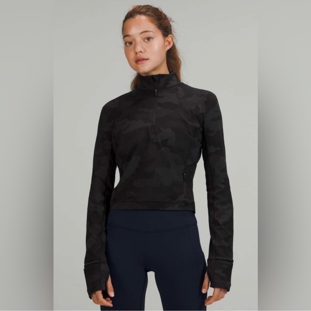 Black Camouflage Lulu Lemon Rulu Run Quarter-Zip Pullover